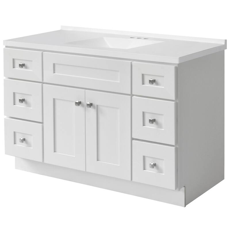 Brookings 49 Inch Fully Assembled Bath Vanity with Modern White Top