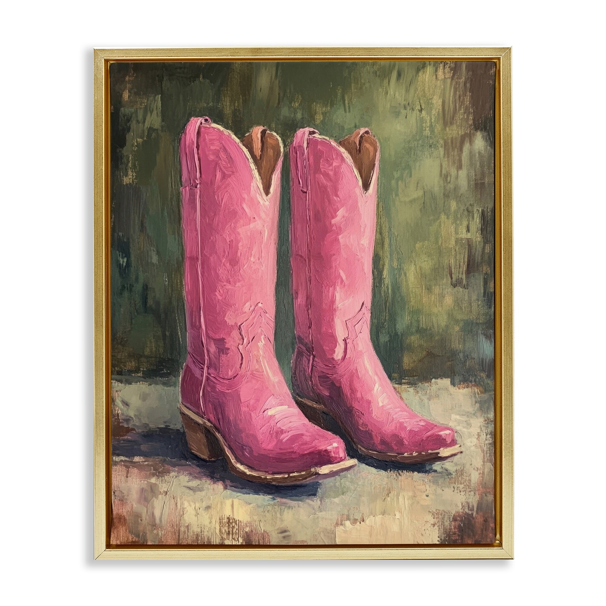 Stupell Distressed Pink Cowgirl Boots Framed Floater Canvas Wall Art Design By Petal Prints Design