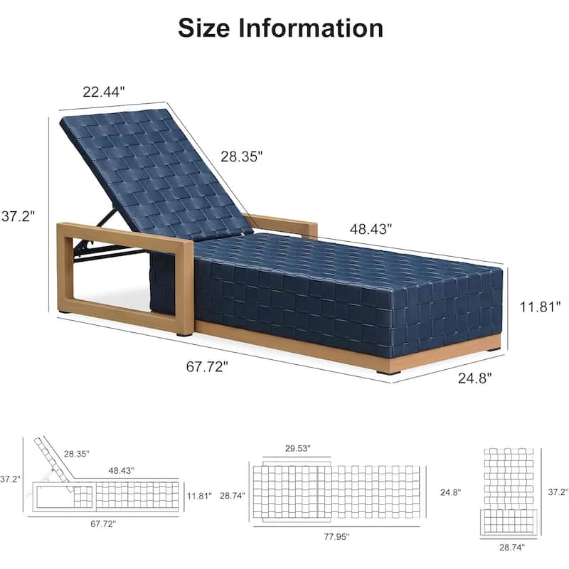 PURPLE LEAF Patio Chaise Lounge Chair, PU Leather Outdoor Chaise Lounger 1 Piece Aluminum Pool Lounge Chair