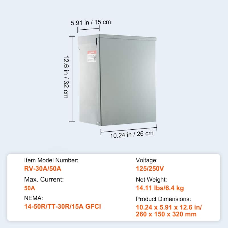 Temporary Power Outlet Panel, 125/250V, RV Power Outlet Box with a 20/30/50 Amp Receptacle Installed - 20/30/50 Amp