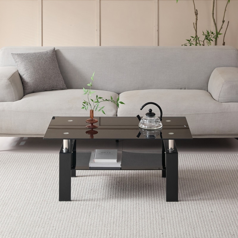 2-Tier Tempered Glass Coffee Table for Living Room
