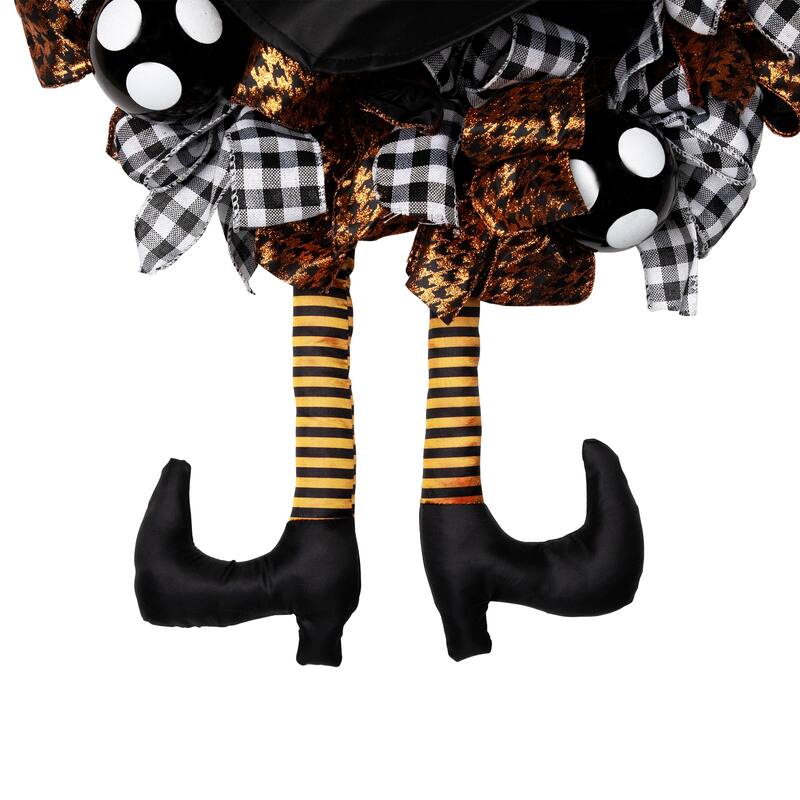 Witch with Bows and Ornaments Halloween Wreath - 24" - Orange and Black - Unlit