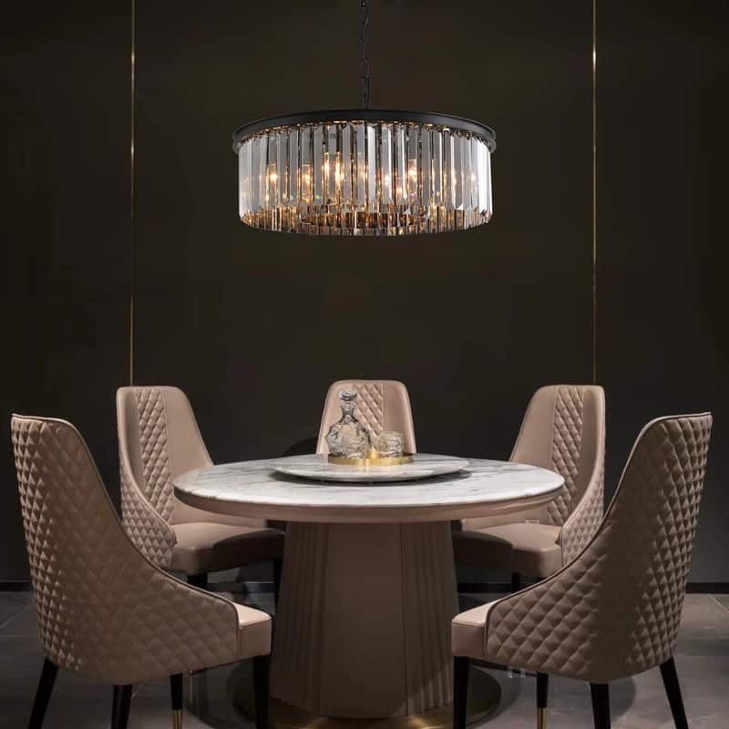 22-inch Smoky Gray Round Chandelier 2-Tier Modern Crystal Chandelier Kitchen Island Pendant Light for Dining Room Bedroom