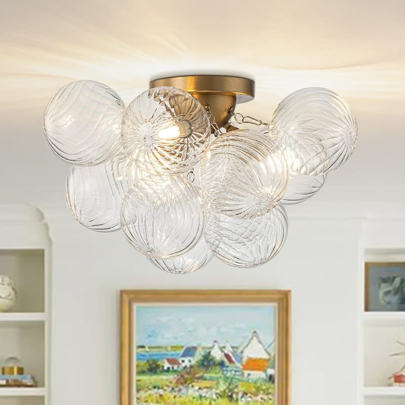 3-Light Swirled Glass Globe Bubble Semi Flush Mount - N/A