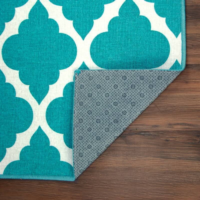 My Magic Carpet Machine Washable Area Rug Moroccan Trellis Teal