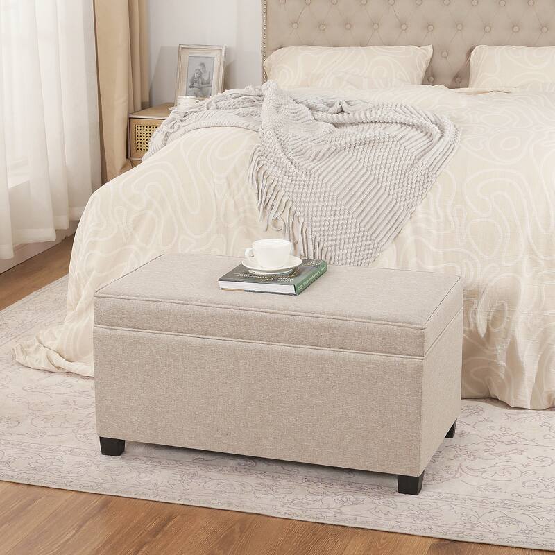Adeco Linen Storage Ottoman Bench for Entryway or Bedroom