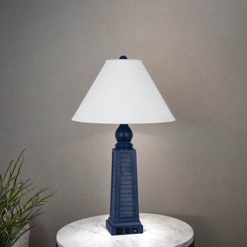 Polyresin 31" Table Lamp with Linen Shade, Navy Blue (Set of 2)