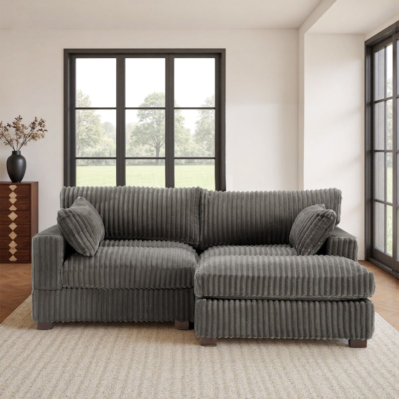 Upholstered Plush Flannel Modular Sectional Sofa with Pillows,Ajustable Headrest