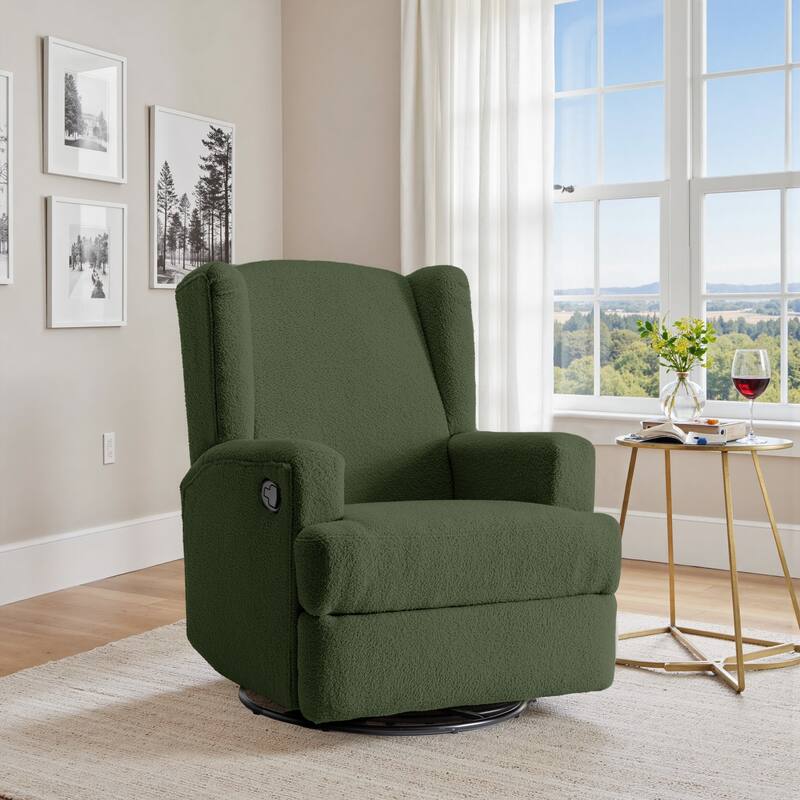 Swivel Wingback Glider Rocker Nursery Recliner Chair - GREEN