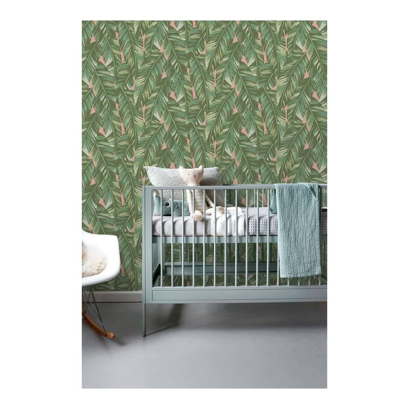 ESTA Home Dumott Olive Tropical Leaves Wallpaper - 20.5 x 396 x 0.025