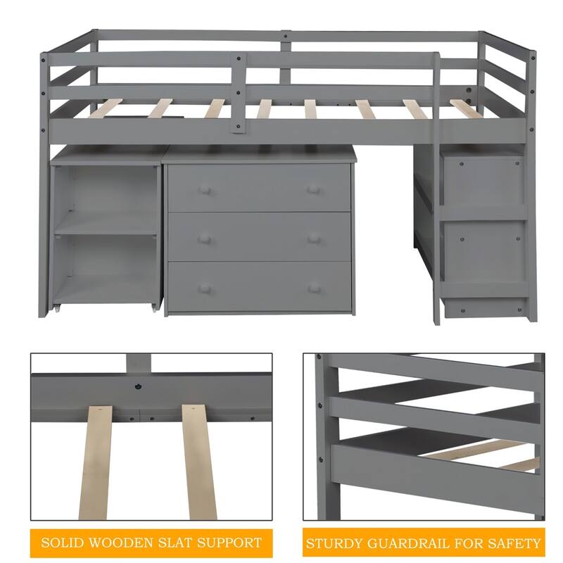Harper & Bright Designs Wood Twin Low Study Loft Bed
