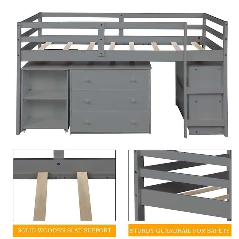 Merax Twin Low Loft Bed with Desk and Cabinet