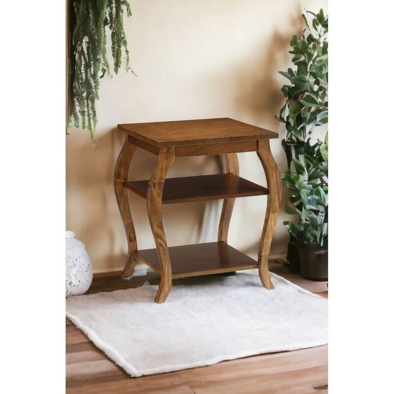 Charming Walnut Finish Accent Table with Open Shelves for Versatile Use - Brown