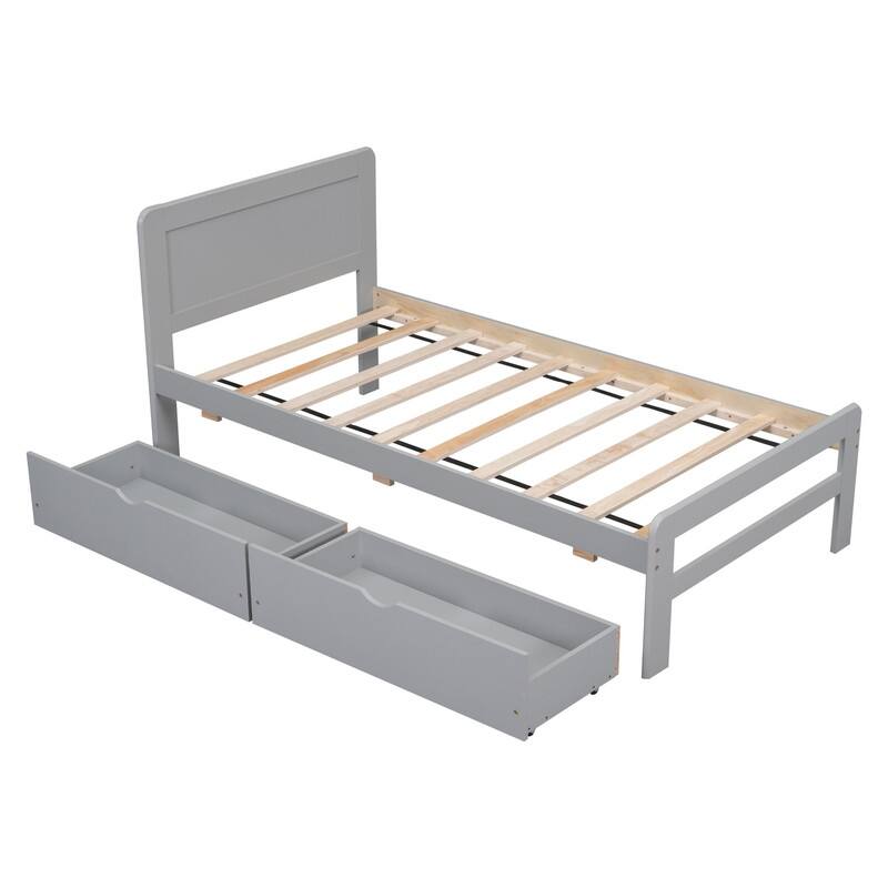 Modern Design Twin Size Platform Bed Frame with 2 Drawers