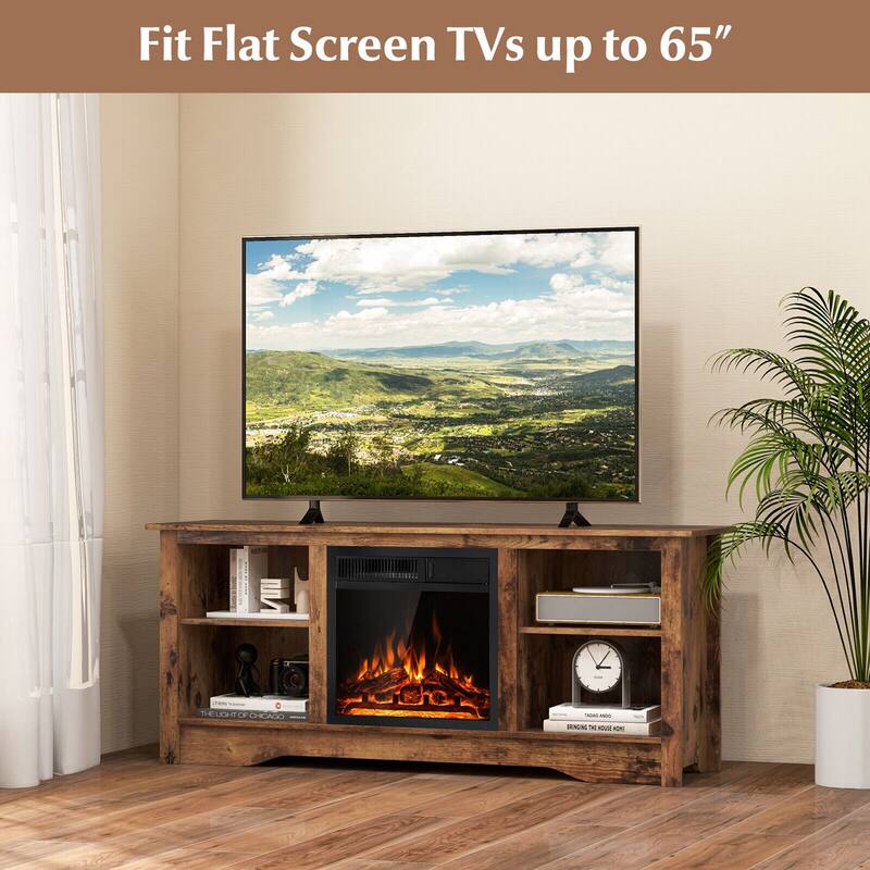 Gymax Fireplace TV Stand for 65'' Flat Screen TV w/ 18'' Electric
