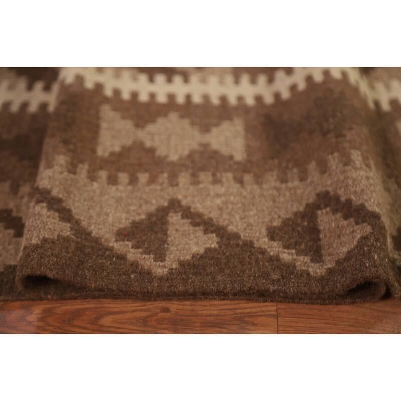 Hand Woven Oriental 100% Wool Carpet Southwestern Geometric Brown Kilim Area Rug - 9' 7'' X 6' 9''