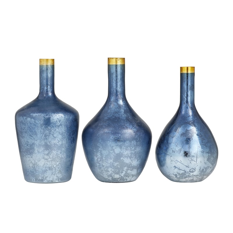 Glass Decorative Vase with Gold Rim - Set of 3 White, Blue or Black - Roche River Decor