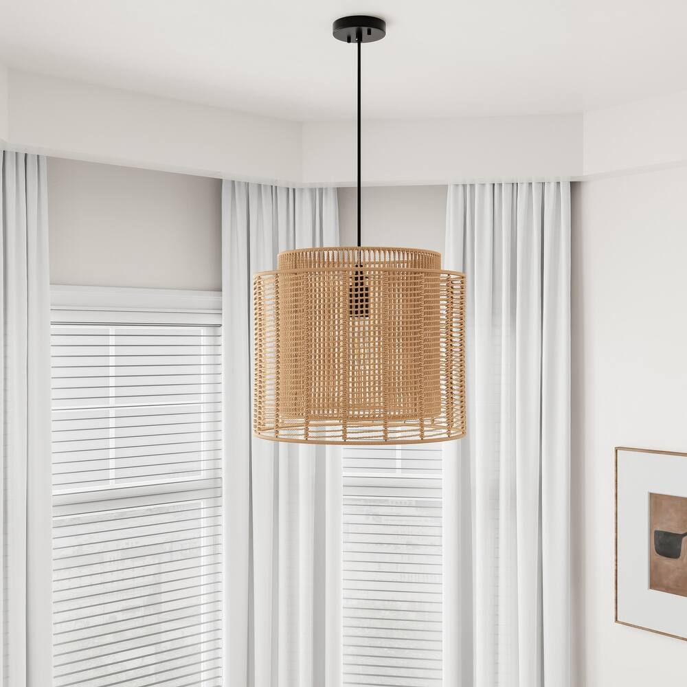 Farmhouse 1-Light Handmade Paper Rope Weaving Hanging Lamp for Living Room Bedroom