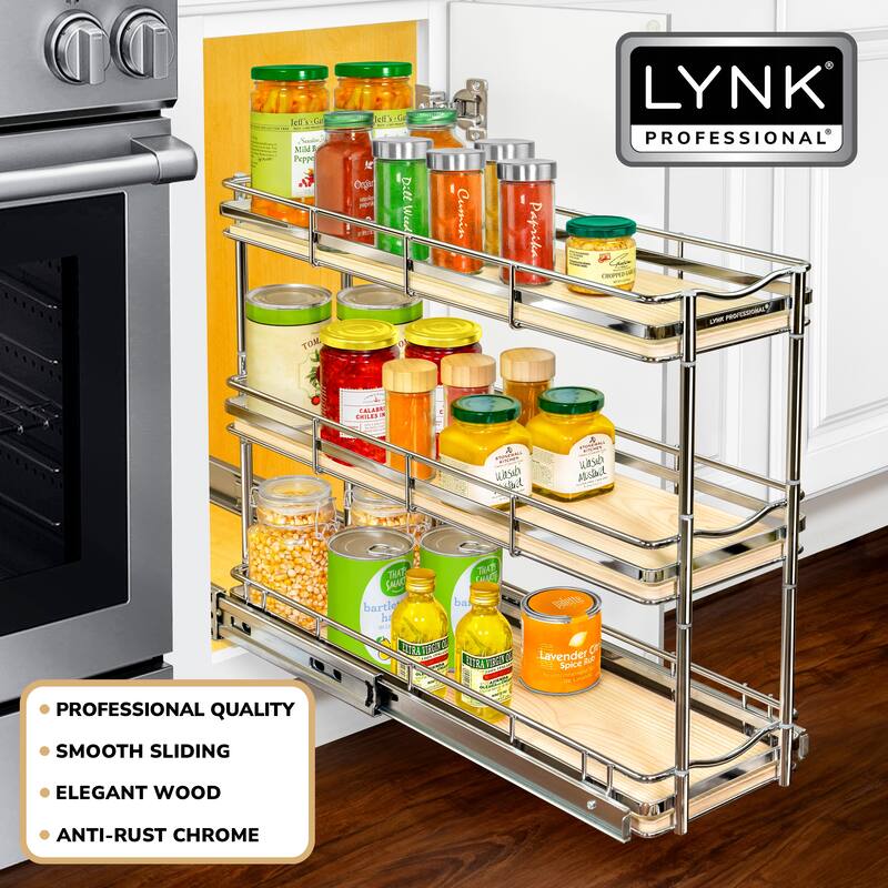 LYNK PROFESSIONAL® Elite™ Pull Out Cabinet Organizer - 6"x21" - Sliding Spice, Bottle Storage - Lifetime Ltd Warranty, Wood