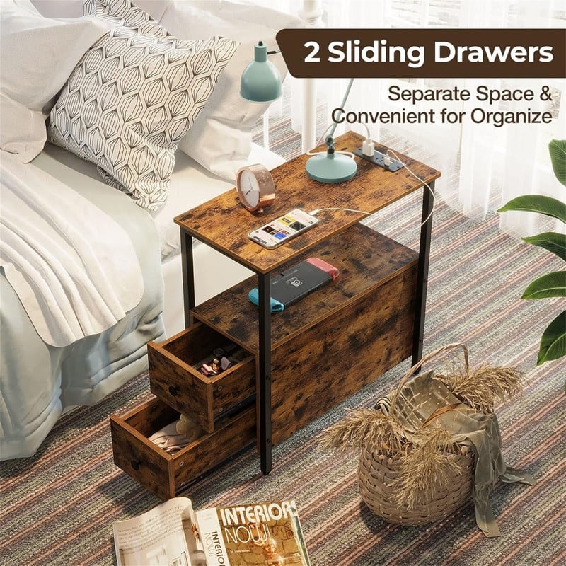 End Table with Charging Station - 23.6"D x 11.8"W x 24.4"H