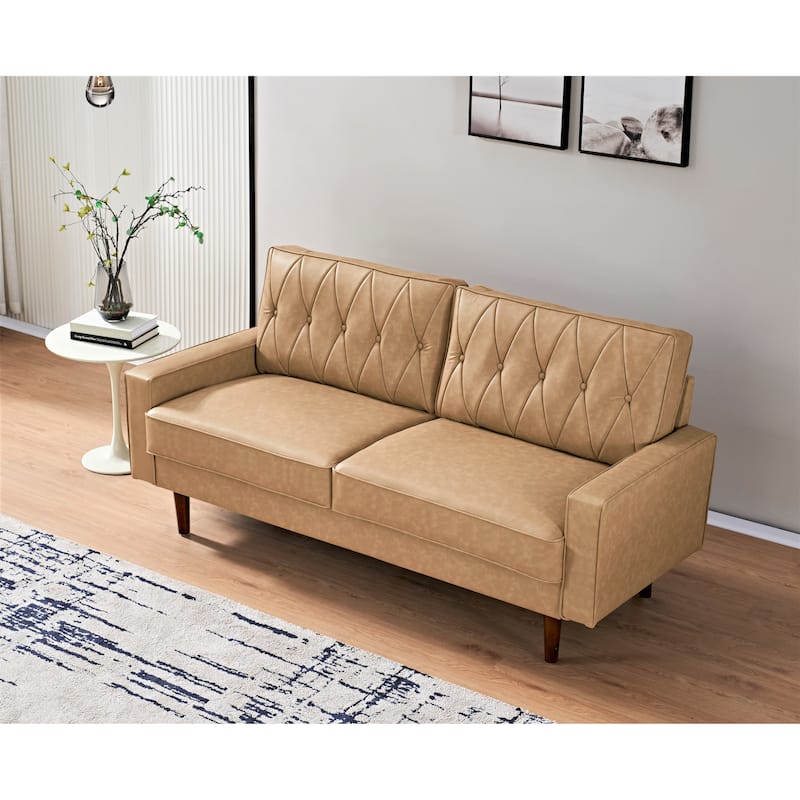 Acire 69.3" Faux Leather Cushion Back Sofa - Camel