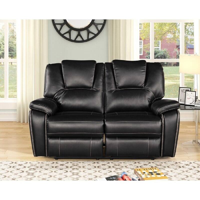 Living Room Air Leather Power Reclining Sofa Set w/ USB Port, Black - 3 Piece