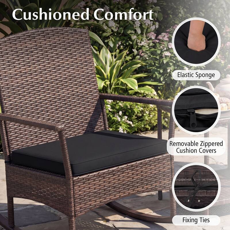 Gymax 3 Piece Patio Rocking Bistro Set 2 Rattan Armchairs w/ 2-Tier