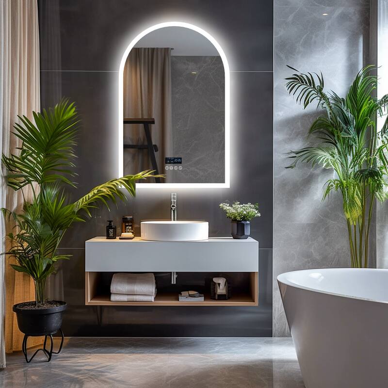 Smart Arched LED Bathroom Mirror Illuminated Anti-Fog with Bluetooth - 24" Wx36" H
