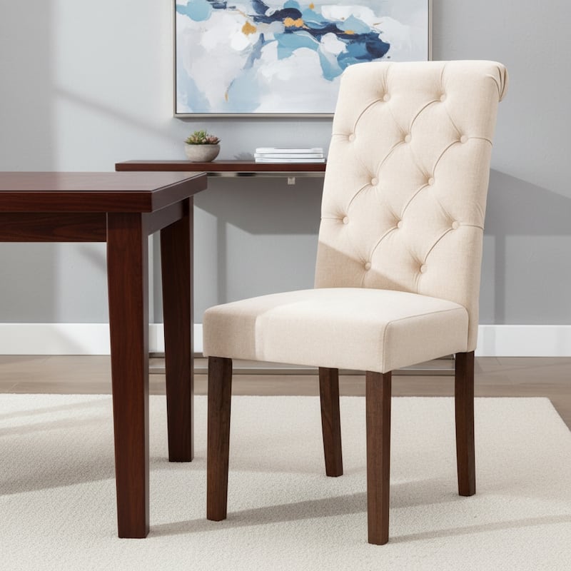 RENEWLINE Tufted Parsons Dining Side Chairs ,Upholstered Fabric Dining Chairs Kitchen Chairs with Padded Seat(Set Of 2)