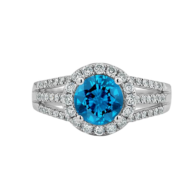 Auriya Modern 1 3/8ct Swiss Blue Topaz and Halo Diamond Engagement Ring 1/2cttw 14k Gold