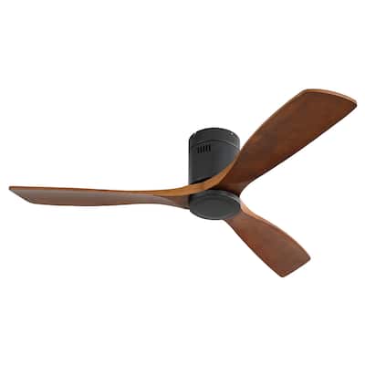 52" Adjustable 6-Speed LED Ceiling Fan with Carved Wood Blades (No Light)