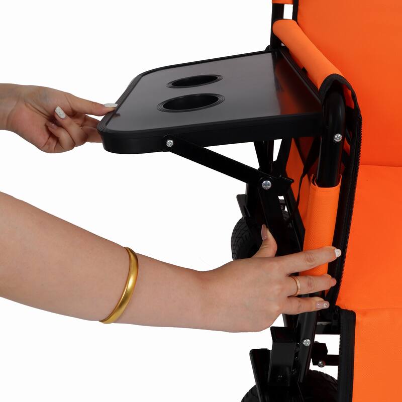 3-in-1 Convertible Folding Wagon Cart with Bench Seat & Rear-Mounted Folding Tabletop,180L Capacity All-Terrain Wheels
