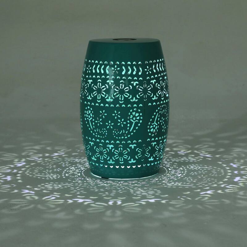 Solar-Powered Side Table with Light - Modern Iron Design, Garden & Patio Accent - Teal