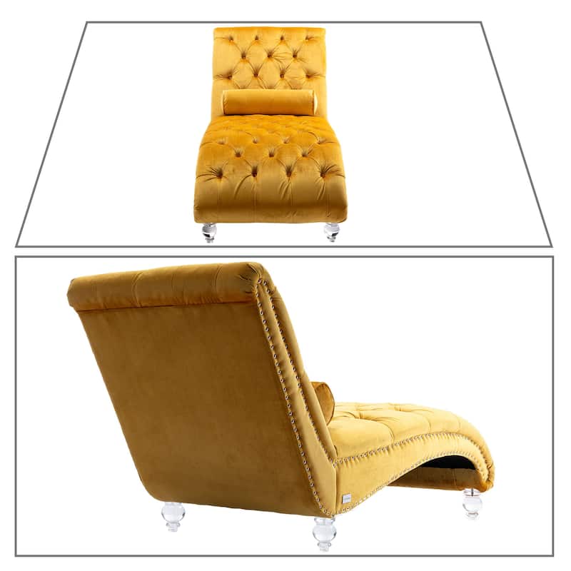 Elegant Stylish Velvet Upholstered Leisure Lounge Chair with Transparent Acrylic Legs