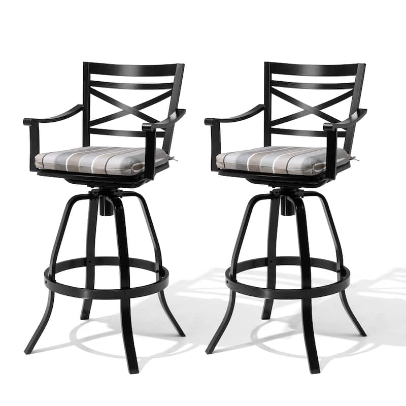 Pellebant Patio Outdoor Aluminum Swivel Bar Stools with Sunbrella Cushion - 21.7 in W x 16.5 in D x 46 in H - MILANOCHAR-2PC