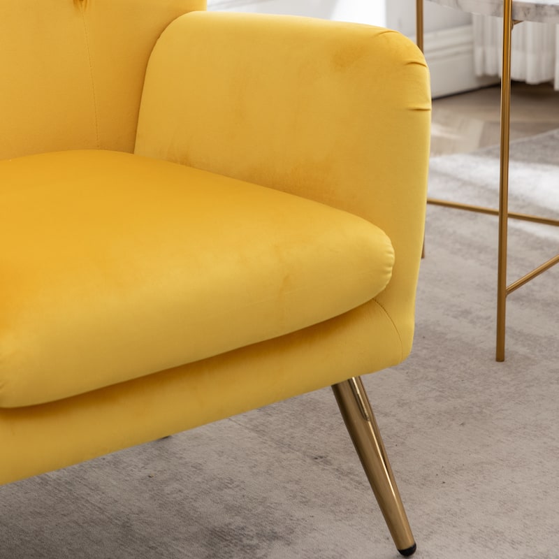 Yellow 30.25" Velvet Button Tufted Accent Chair