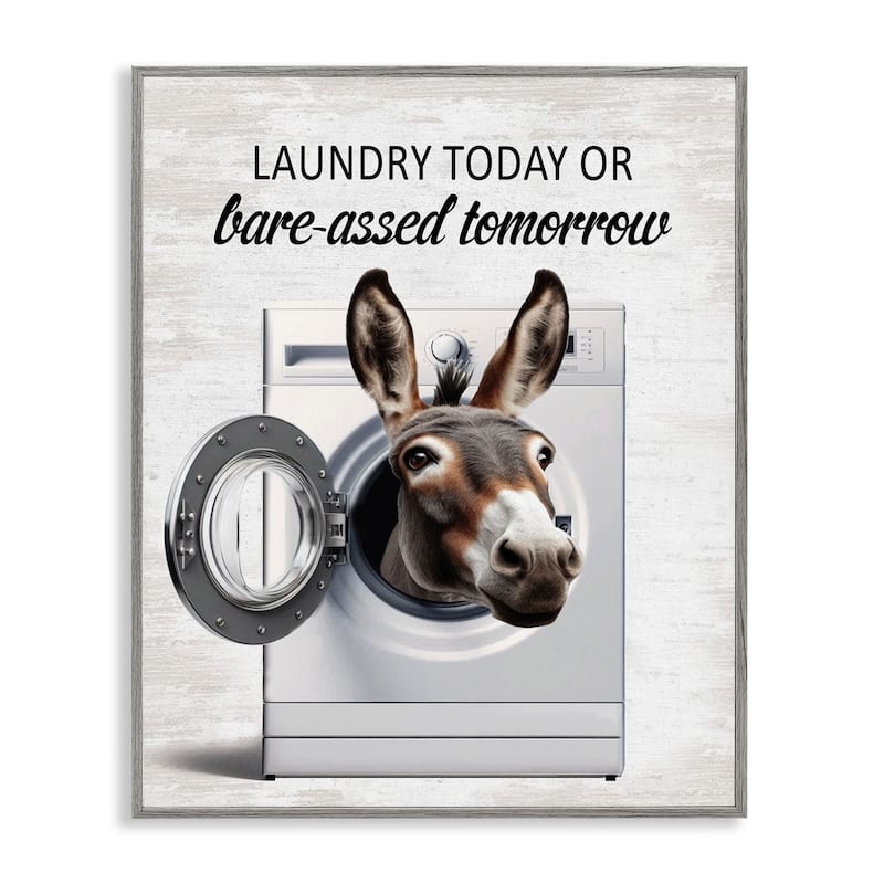 Stupell Sassy Laundry Donkey Pun Framed Giclee Art Design By Lettered and Lined - 16 x 20 - Grey