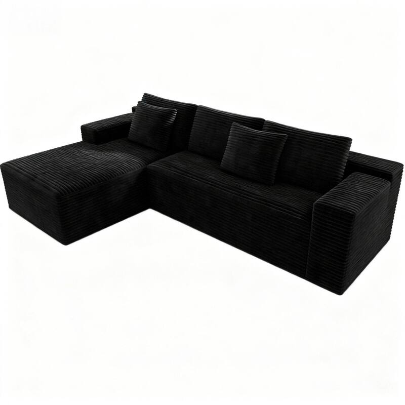 L Shape Modular Sectional Sofa with Chaise Lounge, Corduroy Upholstered Boneless Cloud Couch, Comfy Compressed Corner Sofa