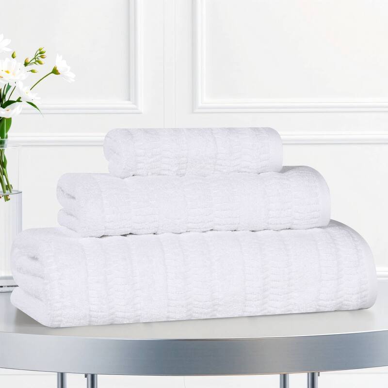 Superior Mika Smart Twist Viscose Cotton Blend 3 Piece Towel Set - White