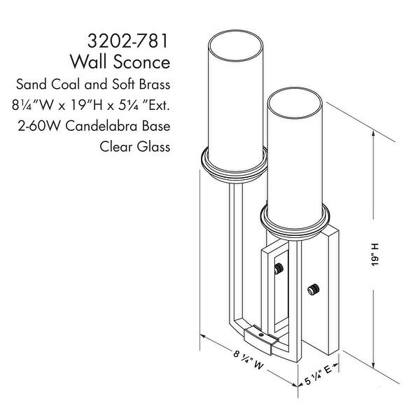 dimension image slide 1 of 2, Minka Lavery 3202 Hillstone 2 Light 19" Tall Wall Sconce