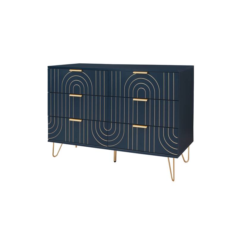 Modern 6-Drawer Double Dresser with Metal Golden Handles and Golden Leg, Storage Cabinet for Bedroom, Living Room