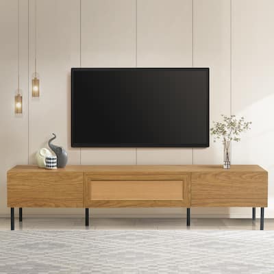Boho TV Stand for TVs up to 80", Farmhouse Media Console, Entertainment Center with Metal Legs, TV Cabinet