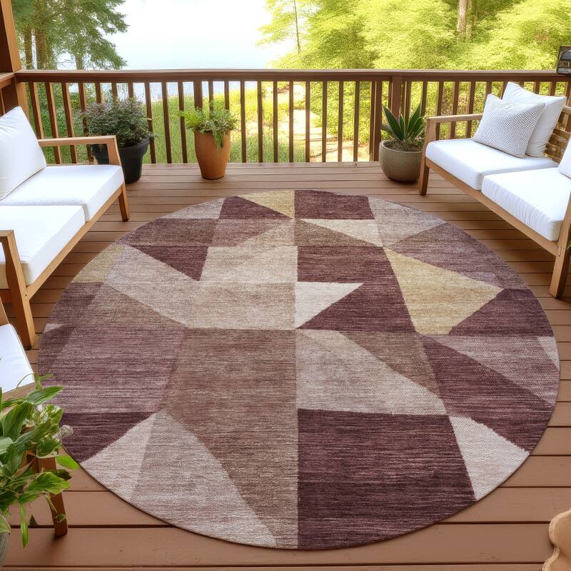Machine Washable Indoor/ Outdoor Geo Rubi Chantille Rug - Burgundy - 8' x 8'