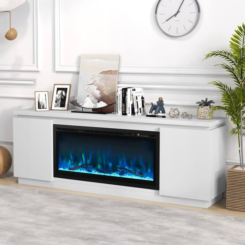 Electric Fireplace TV Stand with Adjustable-Removable Shelves and 2 Cabinets for Living Room - 70" x 14" x 24"