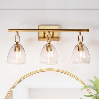Blobfish Modern Gold 3-Light Bathroom Vanity Lights Glass Wall Sconces - L 21.6" x W 6.5" x H 11"