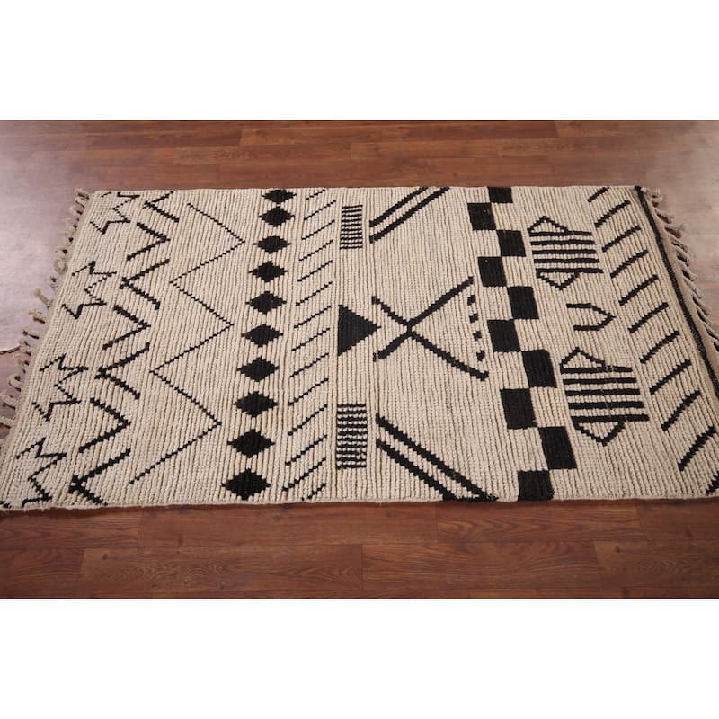 Striped Moroccan Oriental Accent Rug Hand-Knotted Wool Carpet - 3'0"x 5'3"