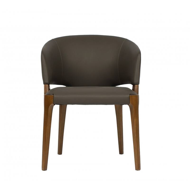 HomeRoots Dark Gray And Brown Upholstered Faux Leather Wing Back Dining Arm Chair