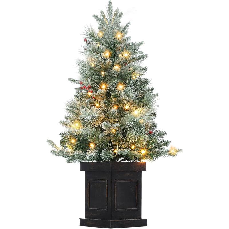 3 Ft Pre-Lit Christmas Tree, Artificial Christmas Trees with Base, Xmas Trees with 78 LED Lights