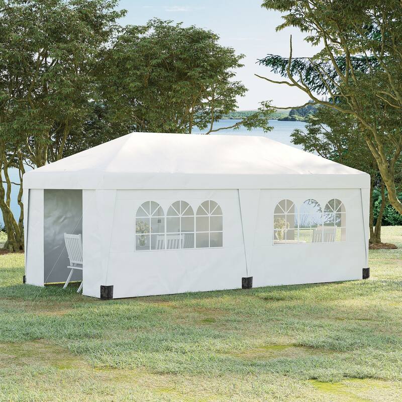 10'x19.5' Adjustable Pop Up Canopy Tent with Sidewalls, Double Doors & Wheeled Carry Bag for Outdoor Events