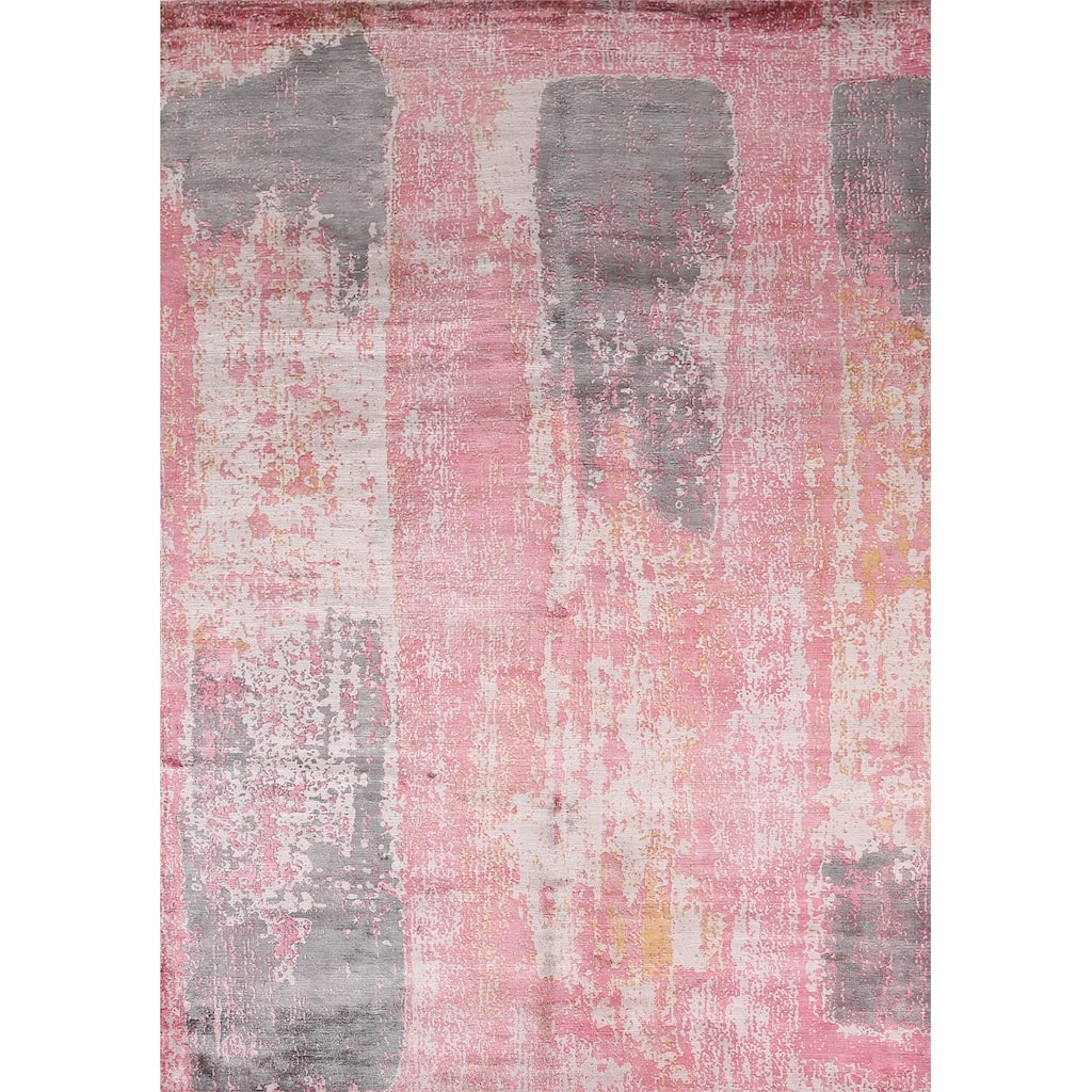 Contemporary Abstract Indian Area Rug Hand-Knotted Modern Wool Carpet - 5'11"x 8'11"